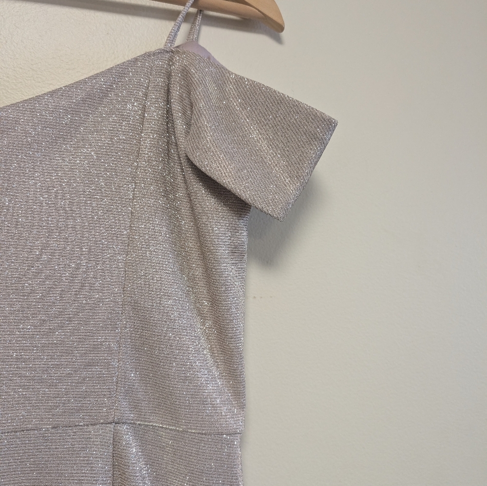 Oleg Cassini Champagne Metallic Off Shoulder Gown Size 12 nwt - Picture 11 of 11